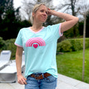 Herzlein® T-Shirt "Rainbow" in Mint Hellgrün mit Pink aus Baumwolle Shirt für Damen